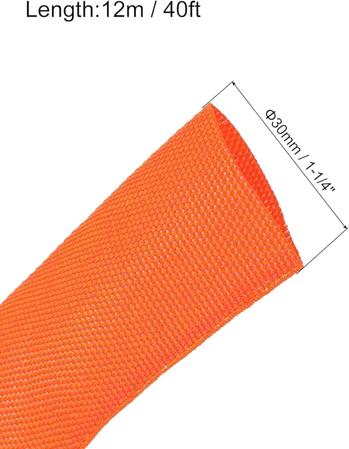 MECCANIXITY Braided Cable Sleeves Heat Shrinkable Fabric Sleeving, 1 1/4" 40ft Orange 2:1 Ratio Heat Shrinkable Cord Protector for Harness Cable, Network Cable Protection, Cable Management