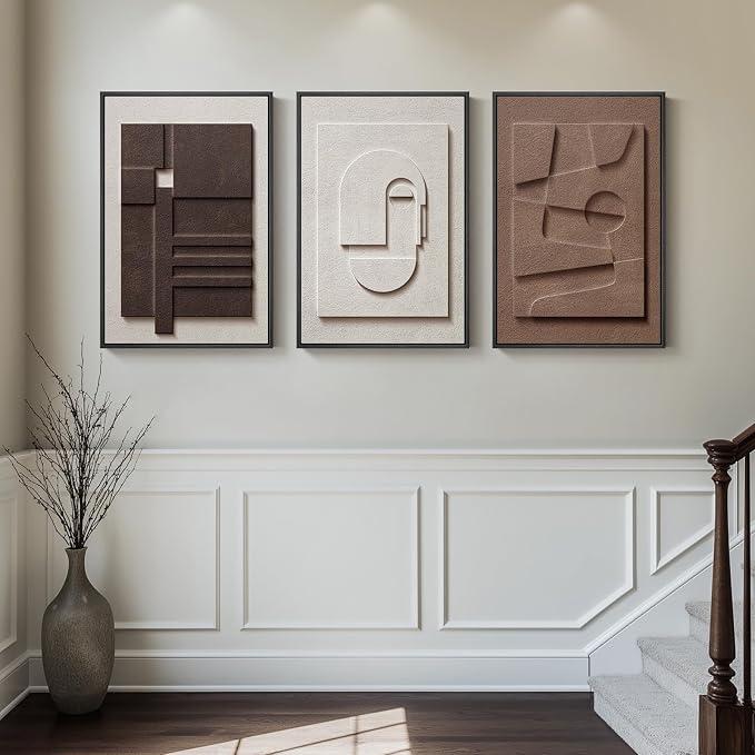 Large 3D Textured Framed Neutral Abstract Wall Art Set, 3 Piece, 20x30 In | - Image 3
