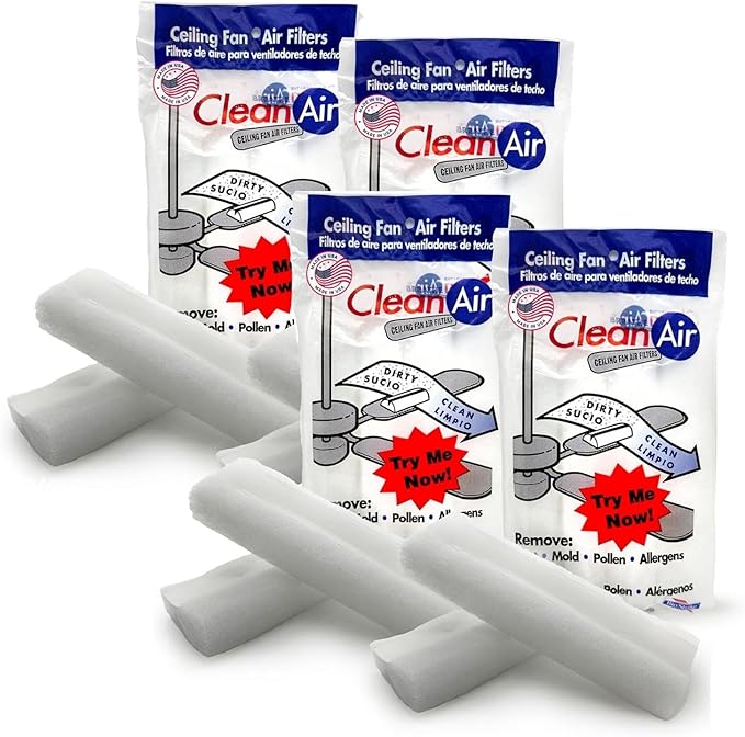 BioStrike Ceiling Fan Air Filter - Attachable Blade Cleaners - Easy-Install Air Cleaners for 3-5 Blade Fans - Made in USA (4 Pack, 8 Blade Filters Total)