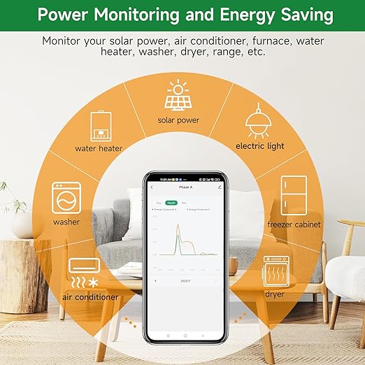 WiFi Energy Monitor with 2 * 750A Clamps, Real-Time Electricity Tracking, Smart Home Power Management