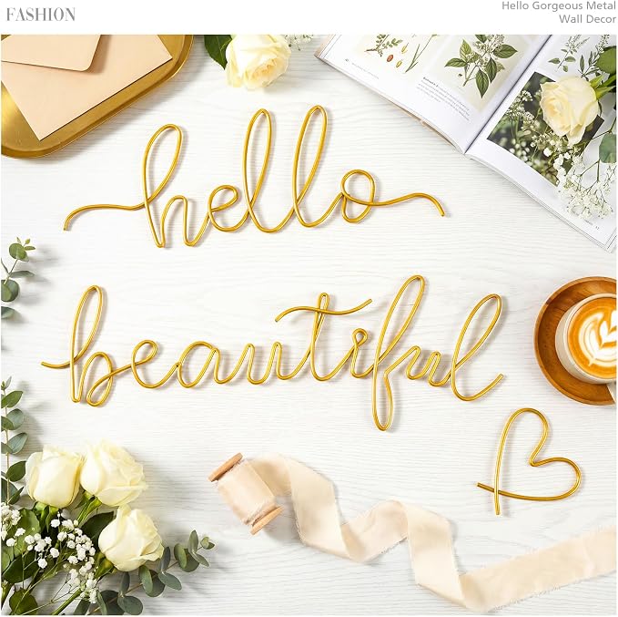 Hicarer Metal Hello Gorgeous Wall Art Minimalist Wall Decor, Beautiful | - Image 3