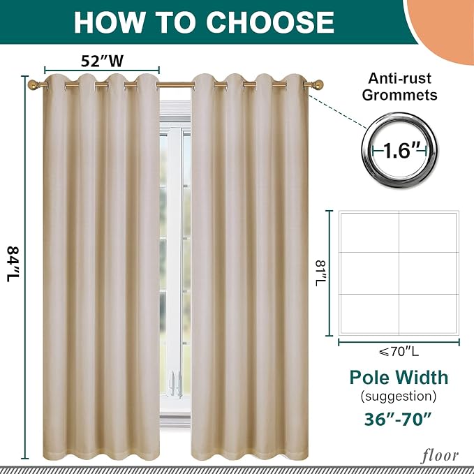 Diraysid 100% Blackout Curtains Beige Linen Curtains - Image 5