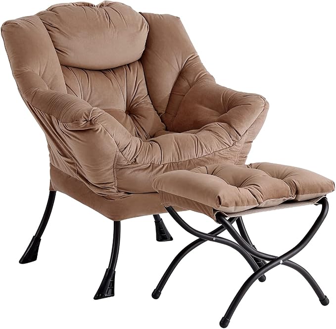 Lazy Chair with Ottoman, Comfy Accent Reading Chair, Dark Brown | Foldable by LITA