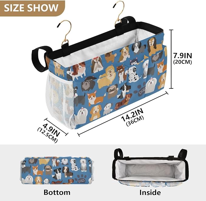 Dogs Cute tag8 Bedside Caddy Storage Bag Bedside Organizer - Image 4