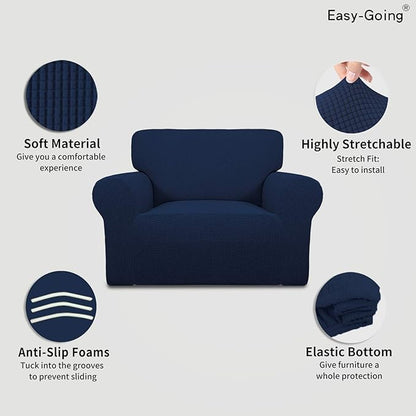 Easy-Going Stretch Oversized Chair Sofa Slipcover 1-Piece Couch Sofa Cover Furniture Protector Soft with Elastic Bottom for Kids Spandex Jacquard Fabric Small Checks Navy