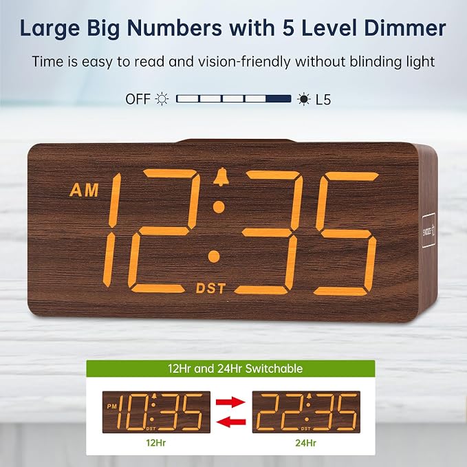 DreamSky Wooden Digital Alarm Clock - Image 4