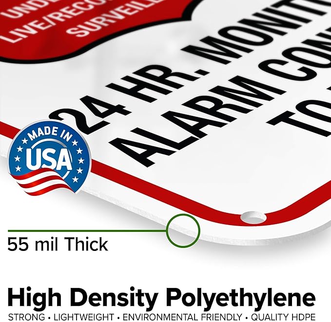 Warning 24 HR. Monitored Alarm Connected To Police Sign, 12x18 Inches, 55 mil thick HDPE (high density polyethylene), Made in USA by My Sign Center
