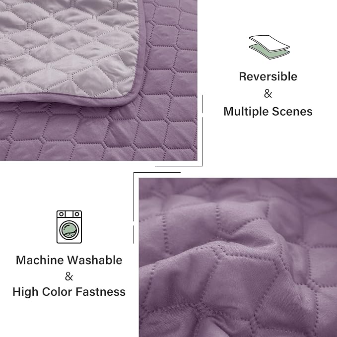Exclusivo Mezcla Reversible Twin Quilt Bedding Set, Dusty Lavender | - Image 6