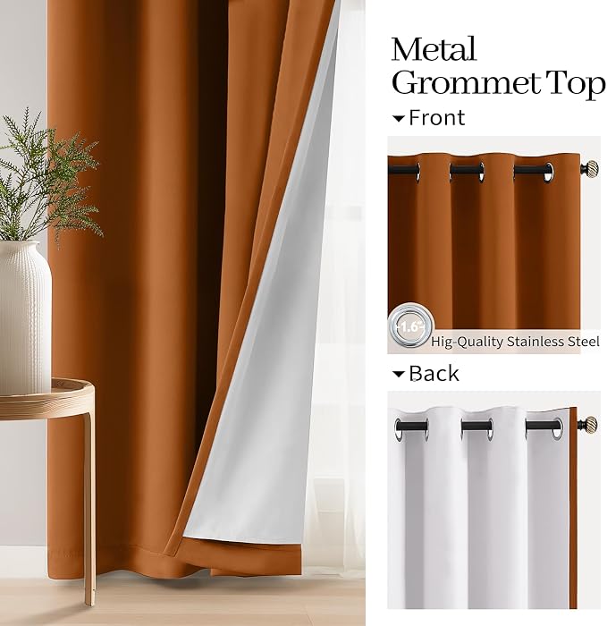 COSVIYA Grommet Brunt Orange 100% Blackout Curtains 63 inch - Image 4