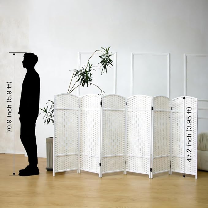 6 Panel Rattan Divider Short Room Partition Screen, Double Sided Folding Divider - Image 2
