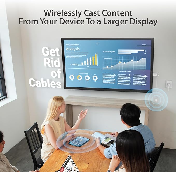 j5create ScreenCast 4K Max Wireless Display Adapter with Enhanced Antenna, Streaming Video & Audio from Mobile/Tablet/Laptop, Supports AirPlay/Miracast/Chromecast on Windows/MacOS/Android (JVAW76MAX)