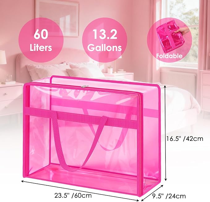 Blanket Storage Bags 4 Pack 60L Clothes Comforter Bedding Container Pink | - Image 2