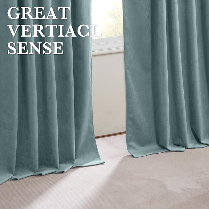 RYB HOME 100% Blackout Blue Velvet Curtains 90 inches Long, Back Tab Thermal - Image 7