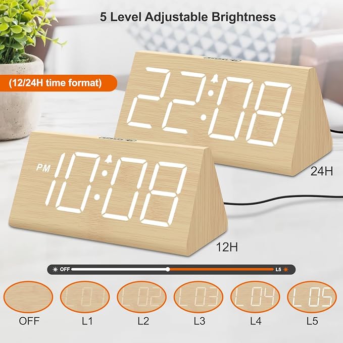 DreamSky Wooden Digital Alarm Clock - Image 4