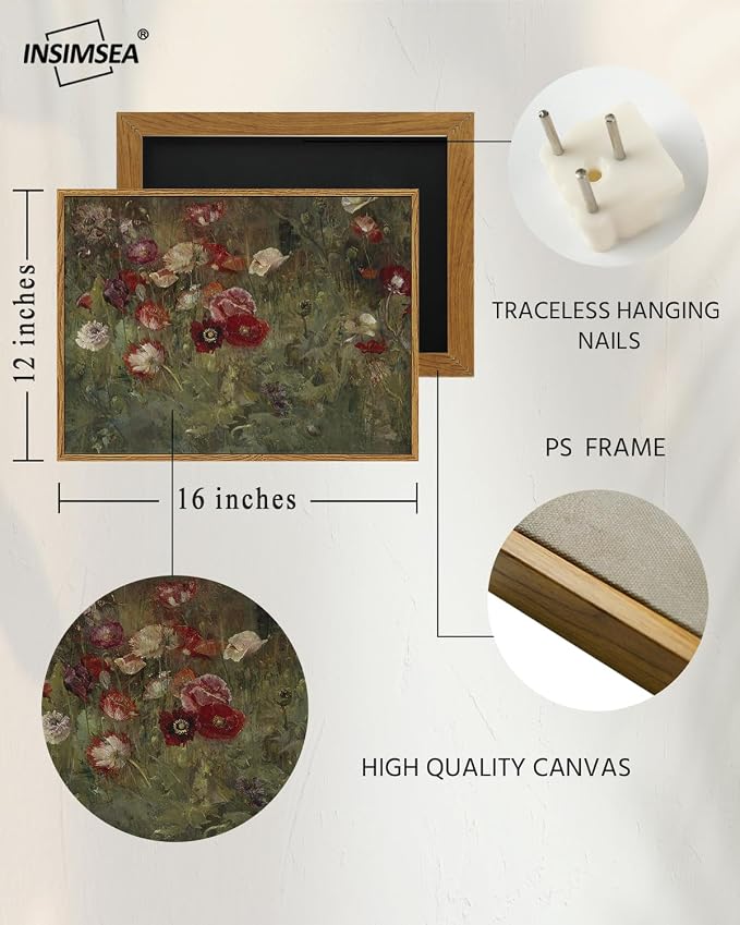 InSimSea Framed Canvas Wall Art, Vintage Bathroom Shelf Art, Poppy Picture - Image 4