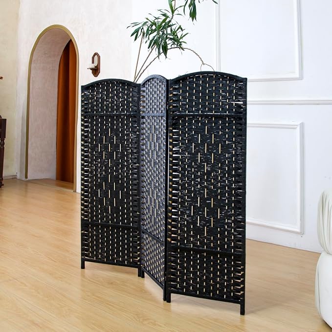 3-Panel Short Room Divider, 3.9 ft Freestanding Partition Wall, Natural Black - Image 2