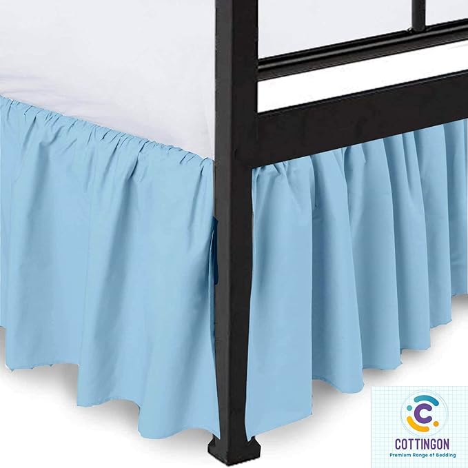 Ruffled Bed Skirt with Split Corners-Dust Ruffle - 22" Drop 100% Microfiber Soft,Sheen & Luxurious Look - Bed Skirts (Light Blue -King)