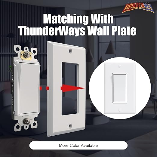 ThunderWay Single Pole Decorator Wall Light Switch with Wall Plate, 15A 120V/277V, On/Off Paddle Switch, Residential Grade - UL Listed, White (10)