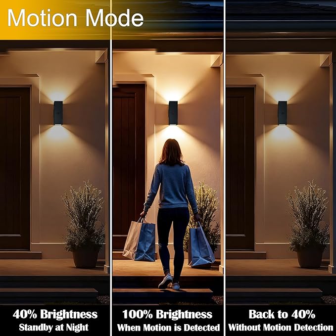 WISELUME Motion Sensor Outdoor Wall Lights, Dusk to Dawn Porch & Patio Sconce with E26 Dimmable LED Bulbs, Black Aluminum Up & Down Exterior Lights for Garage, Garden, Front Door, ETL Listed