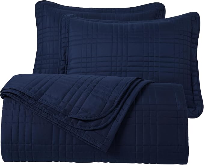 Chezmoi Collection Kingston Queen Size Bedspread Set, 3-Piece Navy Oversized - Image 9