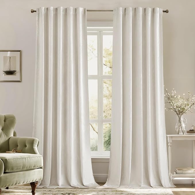 MIULEE Velvet Curtains 52x108 inches 2 Panels Ivory Room Darkening Curtains | by MIULEE