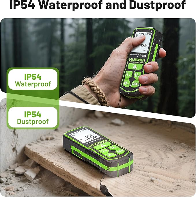 Huepar Laser Distance Measure 200Ft. Digital Rechargeable Laser Measuring Tool with Bluetooth -Phone APP, 1/16in Accuracy, Angle Sensor, M/in/Ft Unit, Pythagorean Mode, Measure Distance, Area, Volume
