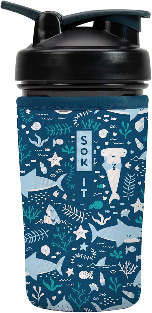 Sok It BotlSok Protein Blender Shaker Bottle Sleeve Insulated Neoprene Cover (Happy Sharks, Fits 24oz Blender)