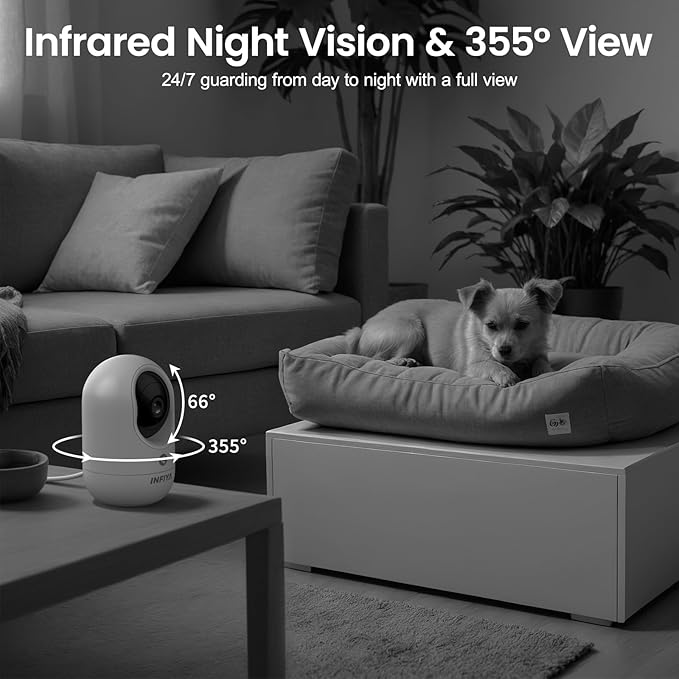 INFIYA 360 Cameras for Home Security-Indoor Camera Monitoring Baby/Nanny with 2K High Resolution & One-Tap Call, 24-7 Local Storage, Compatible with Alexa/Google Home, K7 4Pack (2.4GHz Wi-Fi Only)