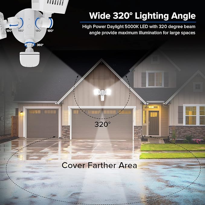 SANSI 36W 3600LM Motion Sensor Outdoor Lights, 50,000 Hrs Lifespan LED Flood Light Outdoor Motion Sensor, 350W Equiv 5000K Dusk to Dawn IP65, Super Bright for Yard Garage, White, Wired