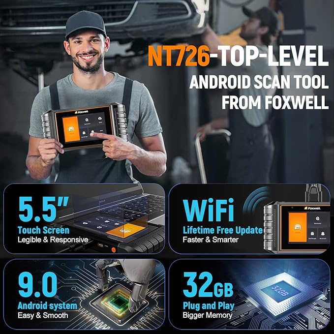 2026 FOXWELL NT726 OBD2 Scanner All System Bidirectional Scan Tool, 12+ Service Resets, Scan Tool with ABS Bleeding, Oil Reset, Injector Coding, SAS & TPMS, Lifetime Free Software Updates