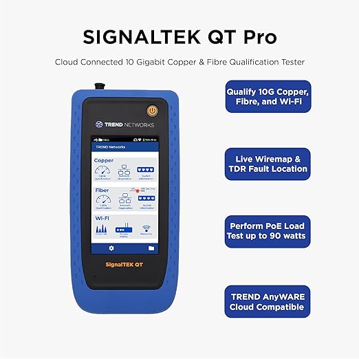 TREND Networks | SignalTEK QT Pro | All-in-One 10G Copper, Fiber & Wi-Fi Qualification Tester | Advanced Wi-Fi Diagnostics | PoE Load Testing & Network Diagnostics | R166001