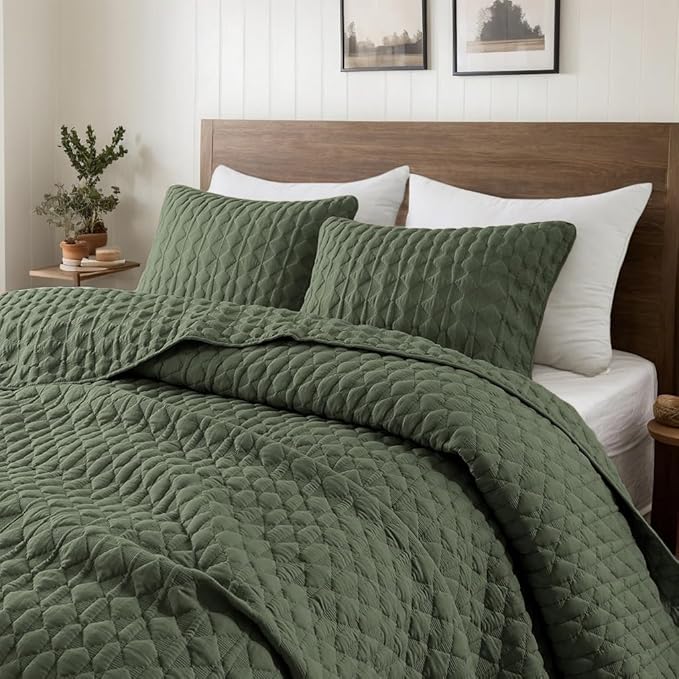 WDCOZY Olive Green Quilt King Size Bedding Set by WDCOZY
