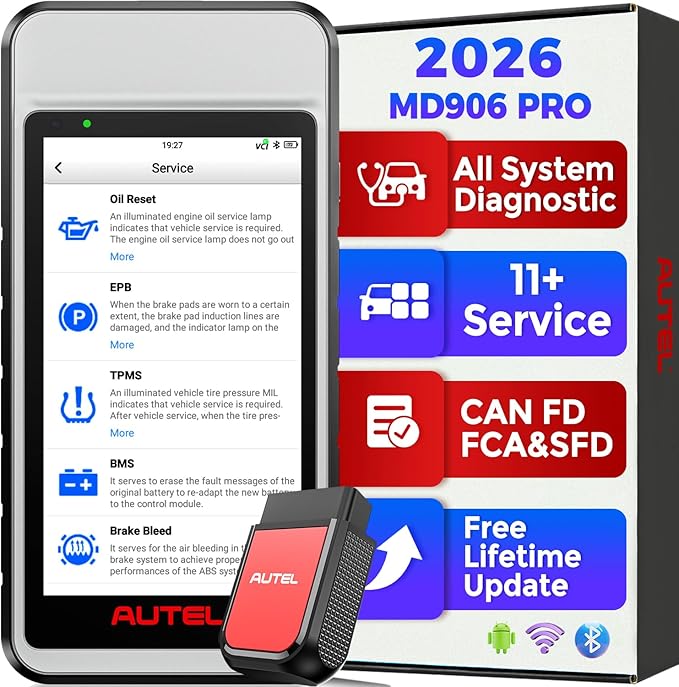 Autel Scanner MaxiDIAG MD906 PRO All System Diagnostic Tool, 2026 MD906PRO Same as MD909 PRO Bluetooth Ver. of MaxiCOM MK808S MX808S, 11 Service, Upgrade of MD808Pro MD806, CAN FD, No Subscription Fee