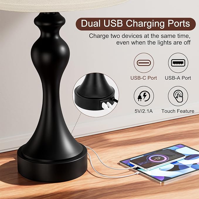 Touch Lamps for Nightstand, 3 Way Dimmable Bedside Lamps - Image 3