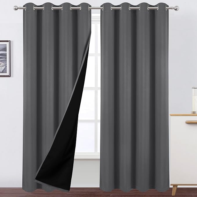 100% Blackout Curtains 52 x 95 Inch/Grey Curtains 2 Panels by Lemomo
