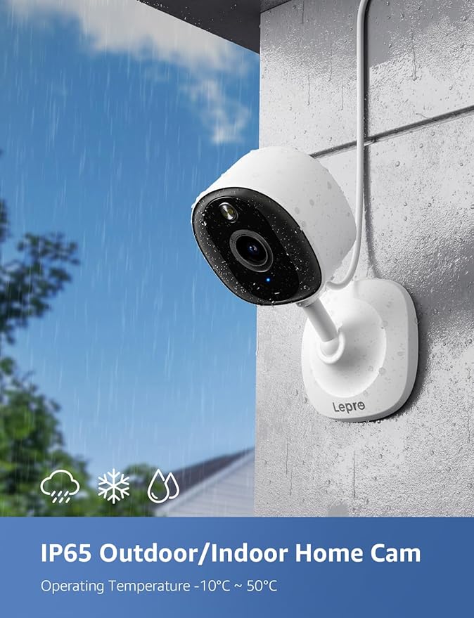 Lepro 2K Security Indoor & Outdoor Camera for Baby Care, Pet Monitoring, Remote Intercom, Night Vision, 2-Way Audio, Cloud & SD Card Storage (SD Card Not Included)