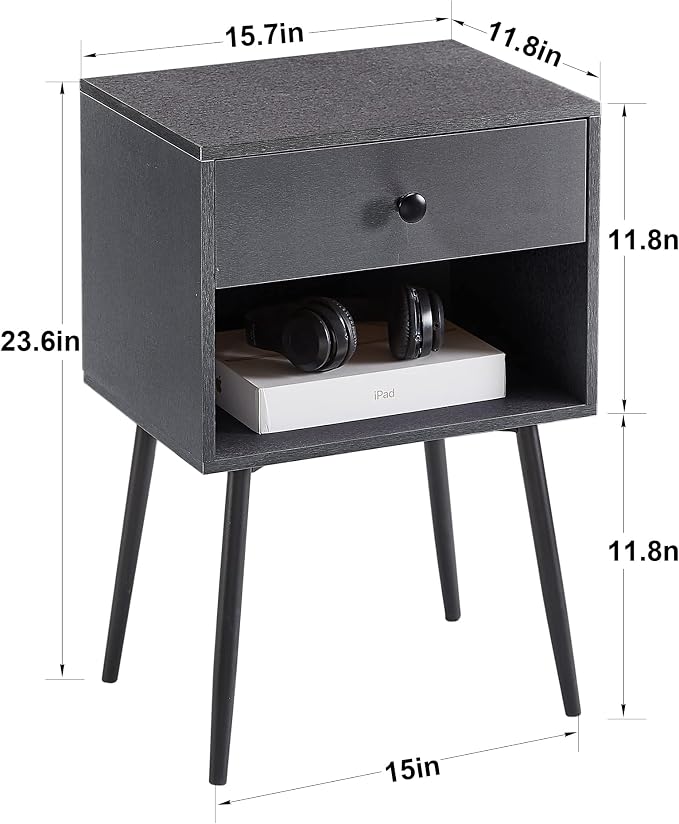 VECELO Nightstands Set of 2, Mid Century Modern End Bedside Table, Night Stand - Image 2