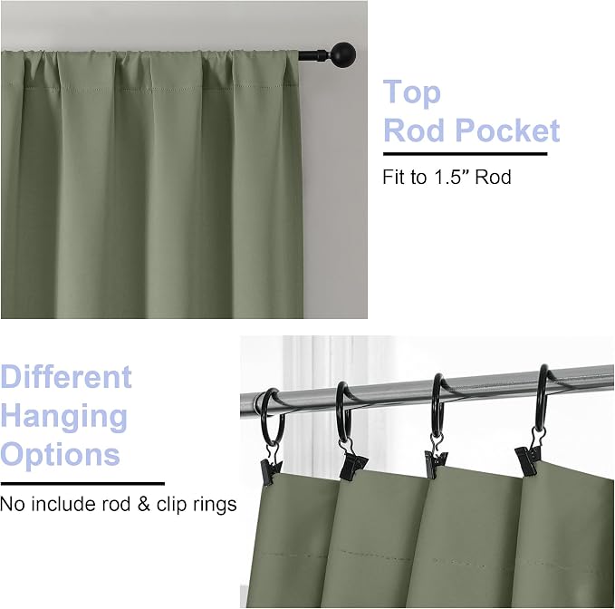 Simplebrand Ava Sage Green Short 36 Inches Blackout Curtain 2 Panels Set - Image 4