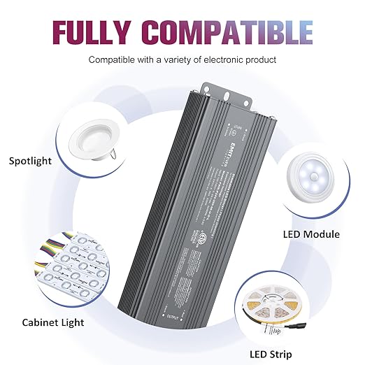 EMITEVER 200W Triac Dimmable LED Driver,Power Supply,AC 120V to DC 24V Transformer,Compatible with Lutron and Leviton Dimmers,for LED Lighting,ETL Certified
