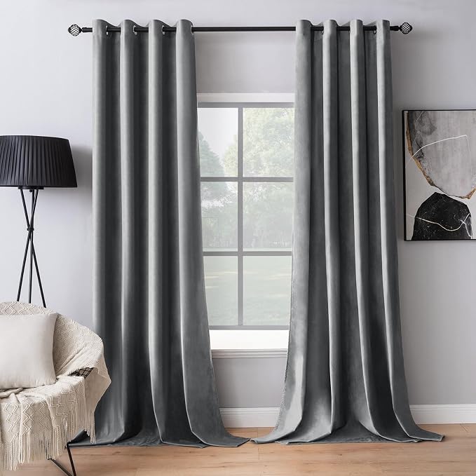 MIULEE Velvet Curtains Grey 52 x 96 Inch Length Set of 2 | Grommet Drapes by MIULEE