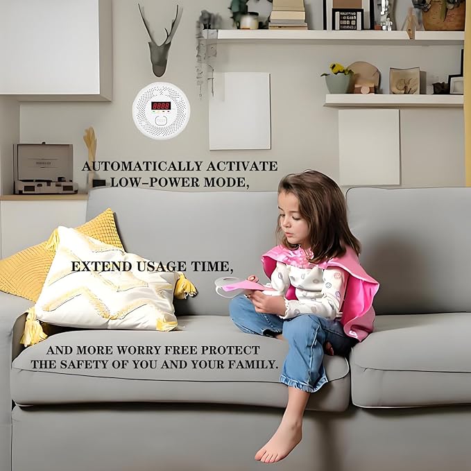 Vzmcov Carbon Monoxide and Smoke Detector LCD Display, Battery Powered, Dual sensors, 85dB Voice Alarm and Real-time Tracking, Suitable for Home/Kitchen/Bedroom/RV (Small Screen, 1Pack-CO&Smoke)
