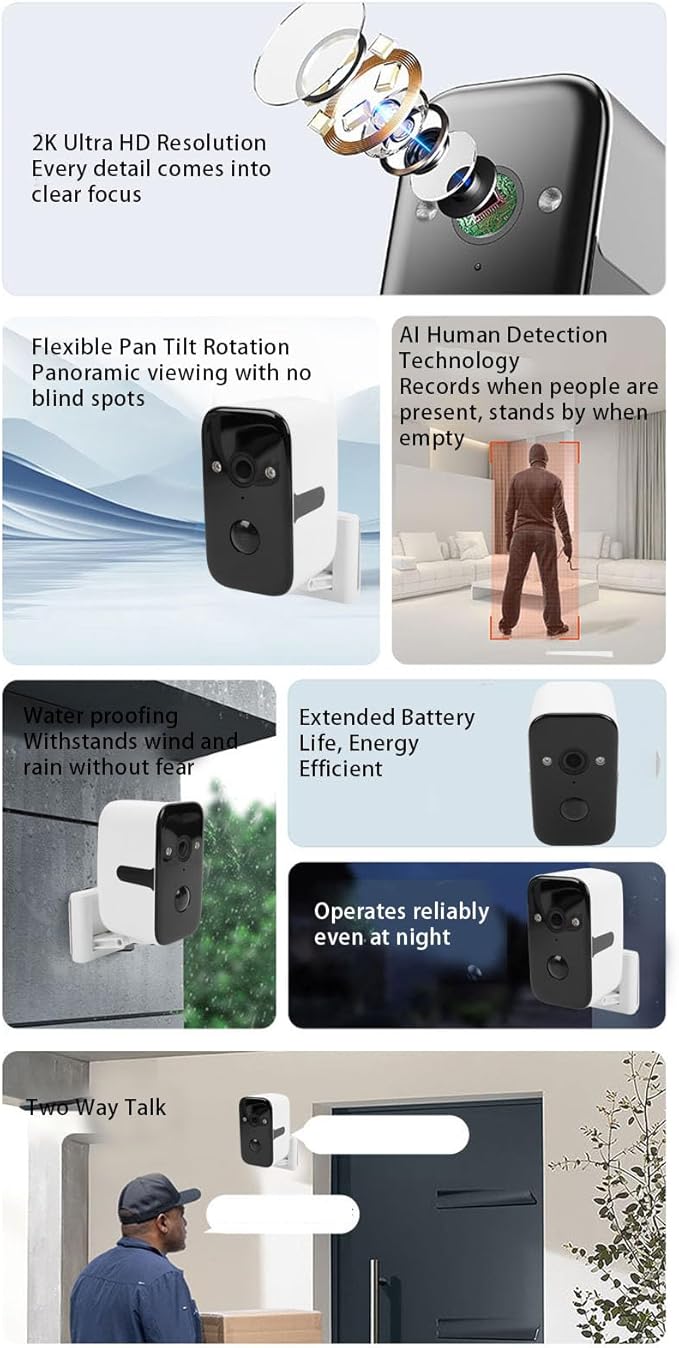 LICAEVEY 2K Security Camera with AI Human Detection, 1080P HD Pan Tilt View and Magnetic Mount for Indoor Outdoor Home Monitoring