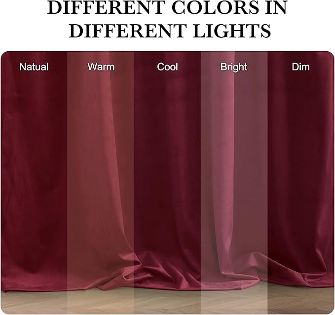 RYB HOME Burgundy Velvet Curtains 90 inches - Image 6