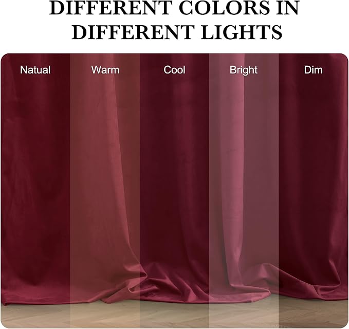 RYB HOME Burgundy Red Velvet Curtains 92 inches - Image 6