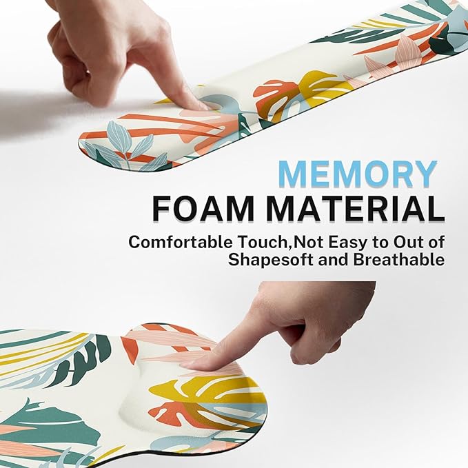 Britimes Bohemian Rainforest Keyboard Mouse Pad Set 4in1 Large Mousepad+Keyboard Wrist Rest+Mouse Wrist Rest+Coaster Set with Ergonomic Design for Home Office Computer 35.4x15.7 inches