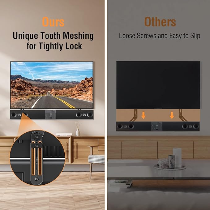 ELIVED Soundbar Mount, Sound Bar TV Bracket, for Mounting Above or Under TV, Fits Most Sound Bars Up to 15 Lbs, Tool-Free Knob Adjustable, for 23-90" tvs with Detachable Extension Arms and L-Brackets