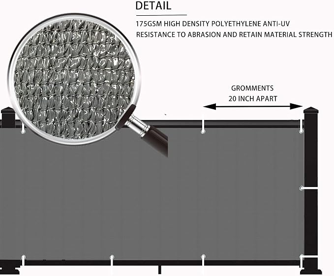 LOVE STORY 3.3' x 19.7' Balcony Privacy Screen Cover, Dark Grey | HDPE Fabric - Image 4
