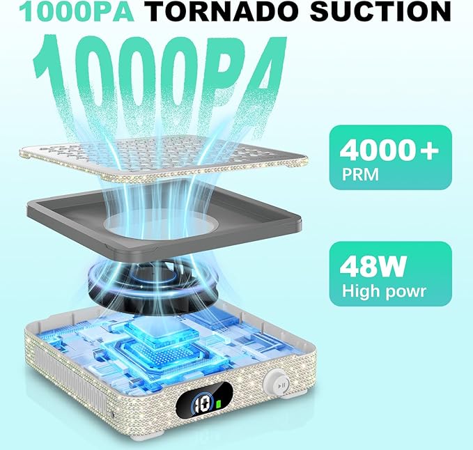 Nail Dust Collector | 1000PA Nail Vacuum Dust Collector | 10 Speed Levels | Low Noise & Strong Suction | Reusable Filter, 10 Pads + Nail Dust Brush| for Acrylic Nails, Salon & Home -White Diamond