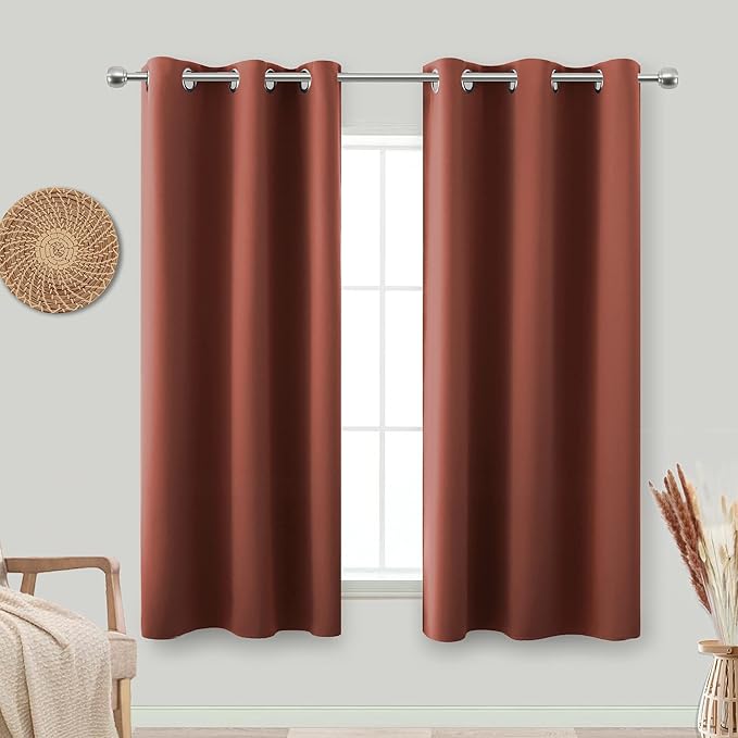 Rusty Orange Boho Curtains for Bedroom 2 Panels Set Light Blocking Winter by KOUFALL