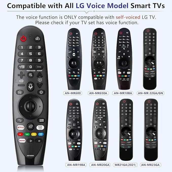 Voice Magic Remote Replacement Control, Compatible with LG Smart TVs, AN-MR20GA MR19BA MR21 MR22 MR23 Series, Google Assistant, Alexa Integration (AKB7585501 Voice)